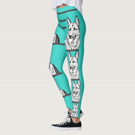 Leggings Turquoise Allemagne berger pattes de chien (Gauche)