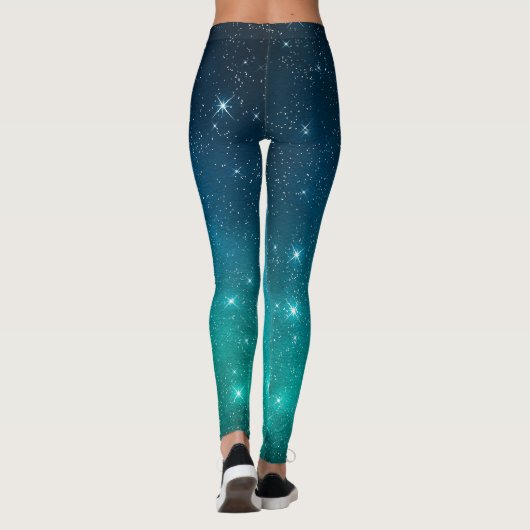 Leggings Turquoise and blue gradient starry celestial (Dos)