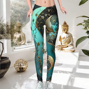 Leggings Turquoise and Cyan Yin and Yang Meditation Yoga