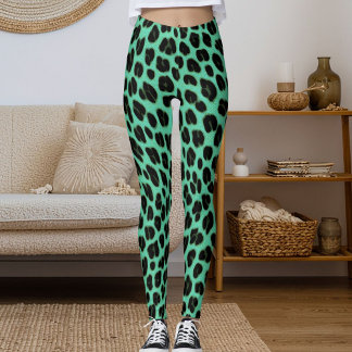 Leggings Turquoise And Dark Grey Spots Safari Leopard Print