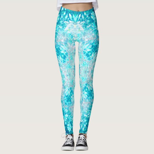 Leggings Turquoise Aqua Blue Floral (Devant)