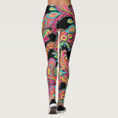 Leggings Turquoise Aqua Rose Jaune Abstrait Paisley Motif (Dos)