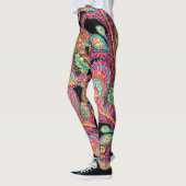 Leggings Turquoise Aqua Rose Jaune Abstrait Paisley Motif (Gauche)