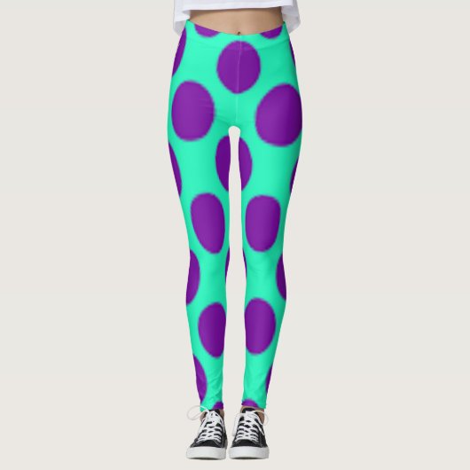 Leggings Turquoise Avec Des Pois Violets ! (Devant)