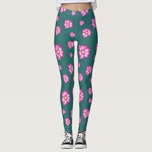 Leggings Turquoise Avec Rose Clair (Devant)