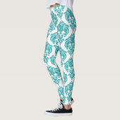 Leggings Turquoise & blanc Damask Chic Modern Elegant Motif (Gauche)