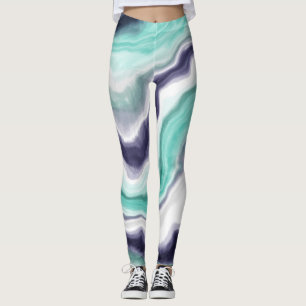 Leggings Turquoise, Bleu et Marbre blanc