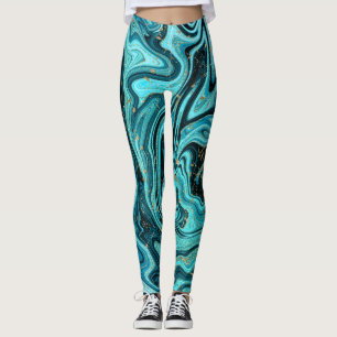 Leggings Turquoise Bleu et Or Chic Tourbillon Moderne Abstr