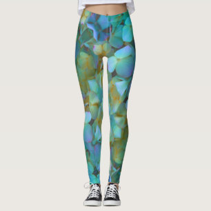 Leggings Turquoise bleu jaune rose hydrangée fleurs florale