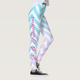 Leggings Turquoise bleu rose Chevron Girly Chic 50e anniver