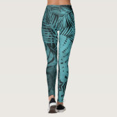Leggings Turquoise bleu tropical feuille de palmier motif p (Dos)