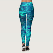 Leggings Turquoise Bleu Vagues Abstrait Art Moderne Cute (Dos)