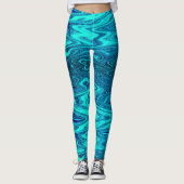 Leggings Turquoise Bleu Vagues Abstrait Art Moderne Cute (Devant)