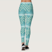 Leggings Turquoise bleu vert géométrique Chevron Motif (Dos)