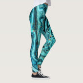Leggings Turquoise Blue & Gold Chic Swirl Moderne Abstrait (Droite)
