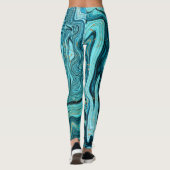 Leggings Turquoise Blue & Gold Chic Swirl Moderne Abstrait (Dos)