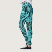 Leggings Turquoise Blue & Gold Chic Swirl Moderne Abstrait (Gauche)