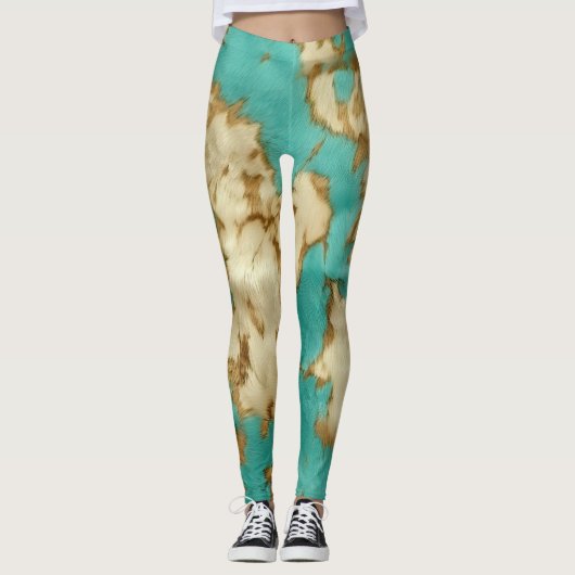 Leggings Turquoise Brown Cream Animal Cowhide Western (Devant)