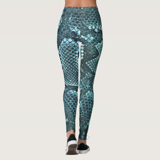 Leggings turquoise empreinte de peau de serpent, écailles d (Dos)