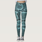 Leggings turquoise empreinte de peau de serpent, écailles d (Devant)