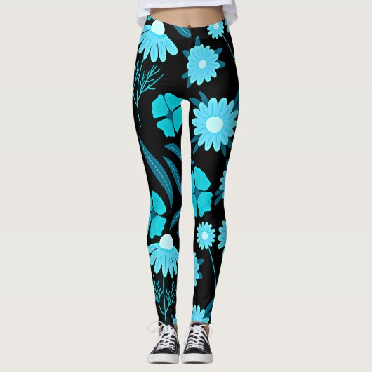Leggings Turquoise en fleurs (Devant)