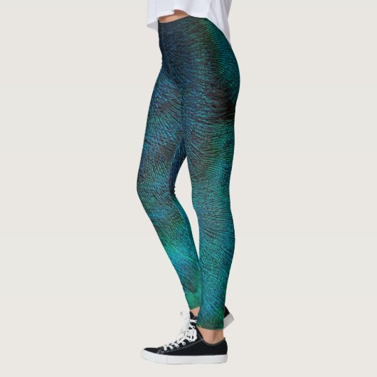 Leggings Turquoise et bleu de plume de paon (Gauche)