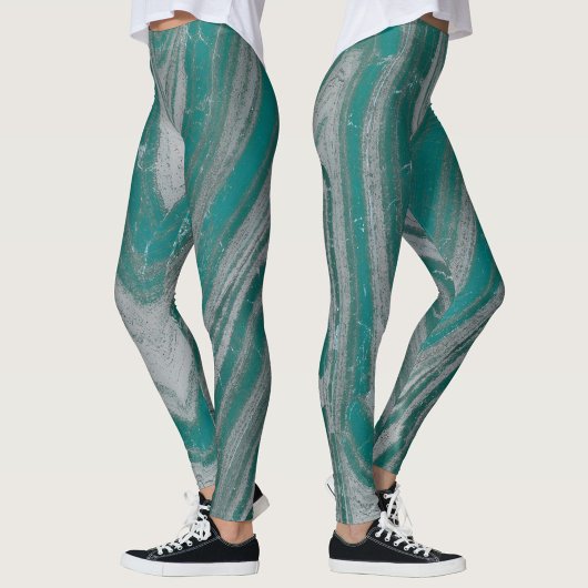Leggings Turquoise et gris naturel vague Motif chic