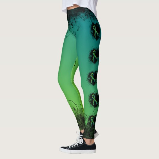 Leggings Turquoise et Lime Green Grunge Heart (Gauche)