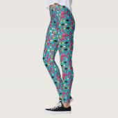 Leggings Turquoise et motif rose de cube (Gauche)