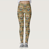 Leggings Turquoise et Or Damassé Orné (Devant)
