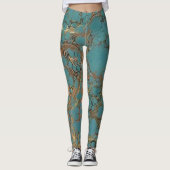Leggings Turquoise et Or, Marbré. (Devant)