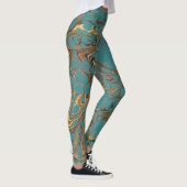 Leggings Turquoise et Or, Marbré. (Droite)