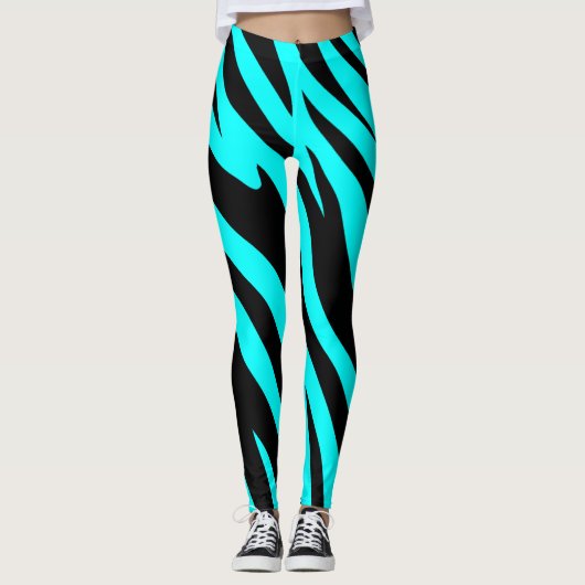 Leggings Turquoise et poster de animal noir (Devant)