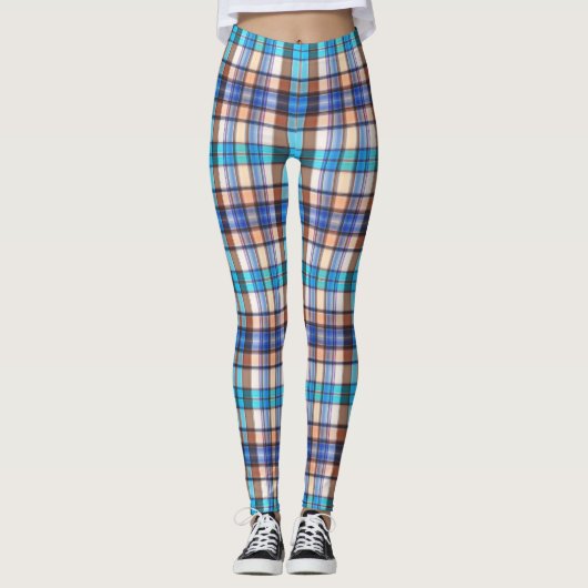 Leggings Turquoise et Tan Plaid (Devant)