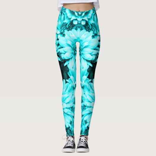 Leggings Turquoise Flowers (Voorkant)
