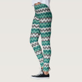 Leggings Turquoise gris blanc Chevron moderne cuir (Gauche)