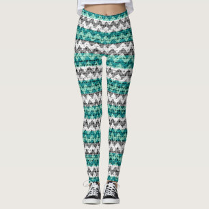 Leggings Turquoise gris blanc Motif Burlap Look
