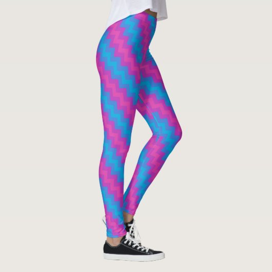 Leggings Turquoise Magenta Bleu Clair Chevron Diagonal (Droite)