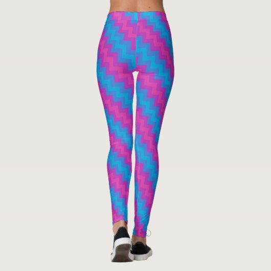 Leggings Turquoise Magenta Bleu Clair Chevron Diagonal (Dos)