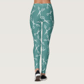 Leggings Turquoise moderne de motif de ciseaux de coiffeur (Dos)