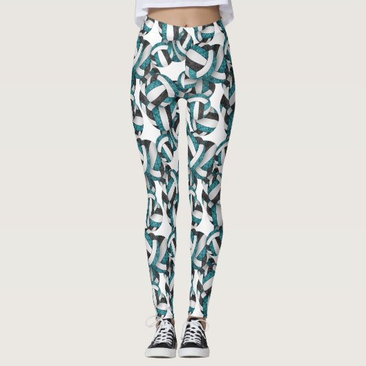 Leggings Turquoise noir de l'équipe couleurs girly volleyba (Devant)
