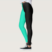 Leggings Turquoise Noir Deux Tons Fractionné Moitié Design (Gauche)