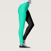 Leggings Turquoise Noir Deux Tons Fractionné Moitié Design (Droite)