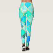 Leggings Turquoise, Or, Motif de sirène bleu vert (Dos)