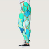 Leggings Turquoise, Or, Motif de sirène bleu vert (Gauche)