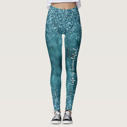 Leggings Turquoise Parties scintillant Glitz glam glam pers (Devant)