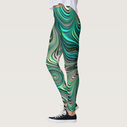 Leggings Turquoise Paua Abalone Shell Fractal Motif Abstrai (Gauche)