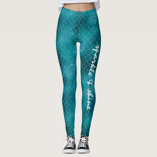 Leggings Turquoise Sparkle Mermaid personnalisé (Devant)
