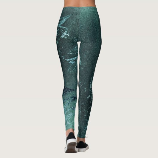 Leggings Turquoise Tropical Green Métallic Abstrait Marbre (Dos)