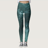 Leggings Turquoise Tropical Green Métallic Abstrait Marbre (Devant)